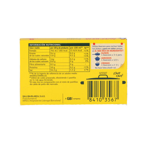 CALDO DE POLLO AVECREM 8 PASTILLAS 84g image number
