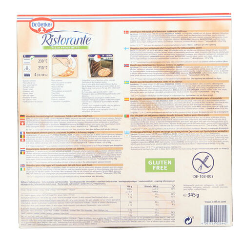 PIZZA RISTORANTE JAMON SIN GLUTEN CONGELADA 345g image number
