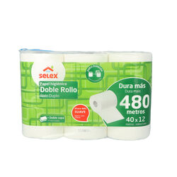 Papel higienico 2 capas doble rollo pack-12 SELEX