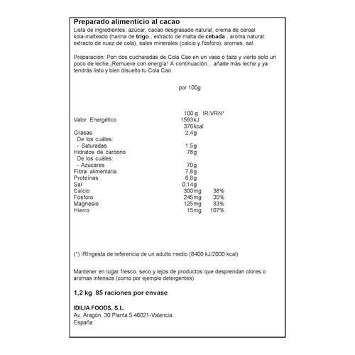 CACAO SOLUBLE INSTANTANEO ORIGINAL COLACAO 1,2kg image number