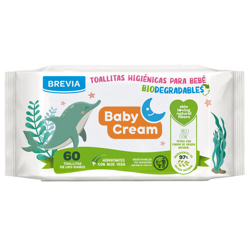 TOALLITAS BIODEGRADABLES BABY CREAM BREVIA 60uds image number