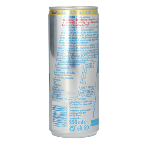 Bebida energ&eacute;tica RED BULL sugar free lata 250ml image number
