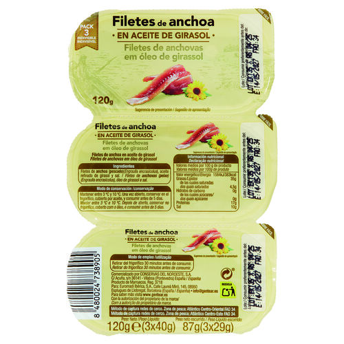 Filetes de anchoa en aceite de girasol 3x40g image number