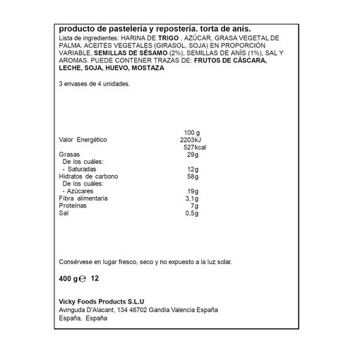 Torta de an&iacute;s y s&eacute;samo ALTEZA 400g image number