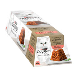 Comida h&uacute;meda para gato adulto con salm&oacute;n GOURMET revelations 4x57g