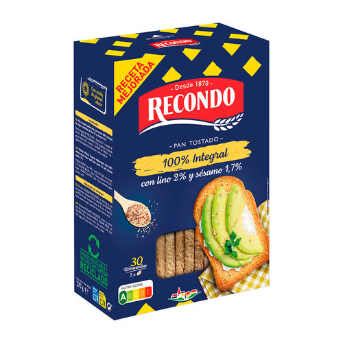 PAN TOSTADO 100% INTEGRAL CON LINO Y SESAMO RECONDO 270g image number
