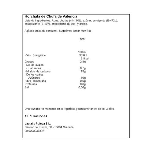 HORCHATA CHUFI ORIGINAL 1L image number