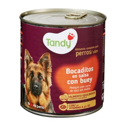 Comida h&uacute;meda para perro adulto bocaditos en salsa con buey TANDY 720g