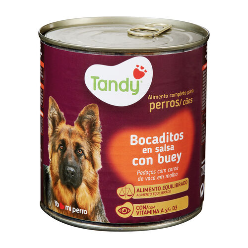 Comida h&uacute;meda para perro adulto bocaditos en salsa con buey TANDY 720g image number