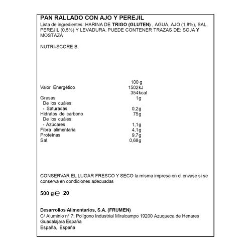 PAN RALLADO ALTEZA AJO PEREJIL 500g image number