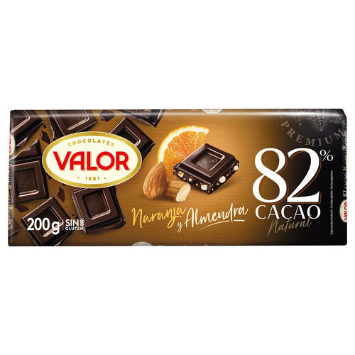 CHOCOLATE 82% VALOR ALMENDRA NARANJA 200g image number