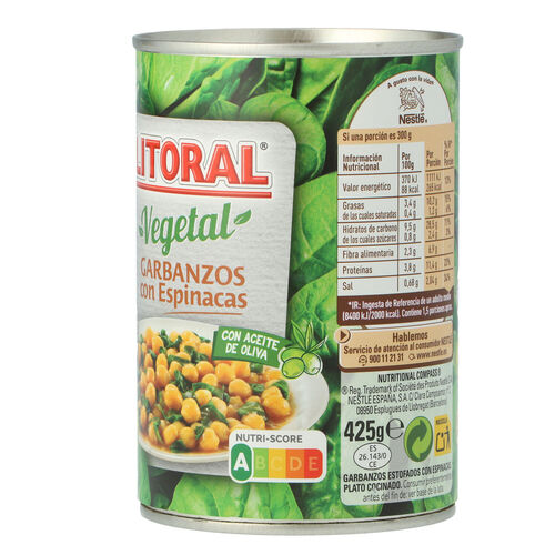 GARBANZOS CON ESPINACAS LITORAL 425g image number