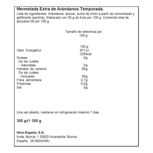 MERMELADA EXTRA DE ARANDANOS DE TEMPORADA HERO 350g image number