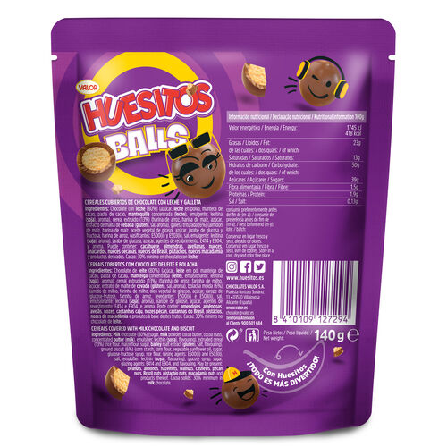 CEREALES CUBIERTOS DE CHOCOLATE CRUJIENTE HUESITOS BALLS 140g image number