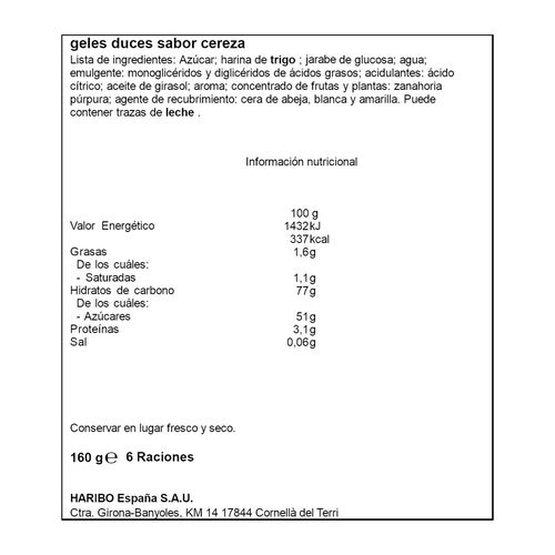 REGALIZ TORCIDA SABOR CEREZA HARIBO 160g image number