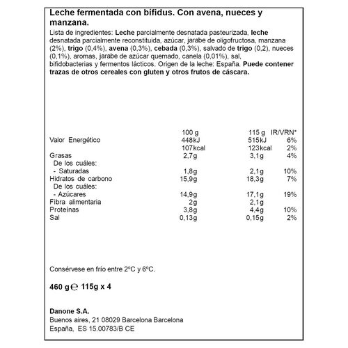 Yogur con cereales sabor a manzana ACTIVIA 4x115g image number