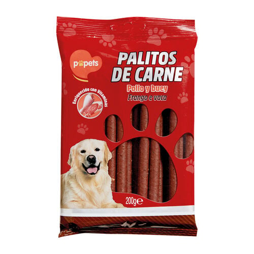 Snack premio para perro palitos con pollo y buey POPETS 200g image number