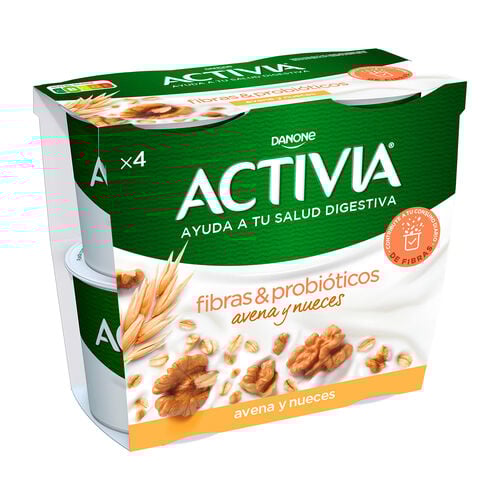 Leche fermentada con Fibras & Probi&oacute;ticos avena y nueces ACTIVIA DANONE 4x120g image number