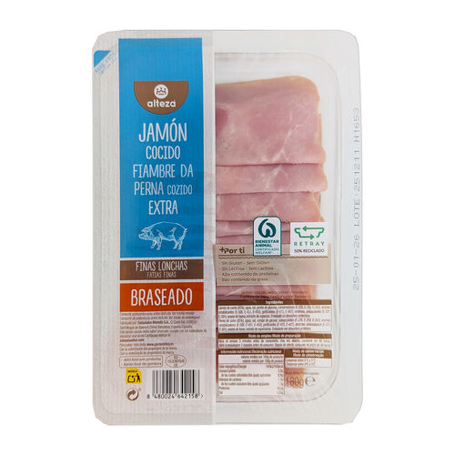 Jam&oacute;n cocido Extra finas lonchas braseado ALTEZA 180g image number