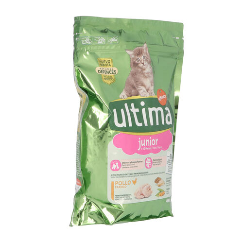 Comida seca para gato junior con pollo y arroz pienso ULTIMA 400g image number