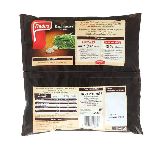 ESPINACAS AJILLO FINDUS CONGELADAS 450g image number