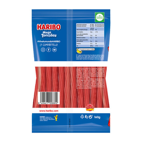 REGALIZ MEGA TORCIDA SABOR FRESA HARIBO 160g image number