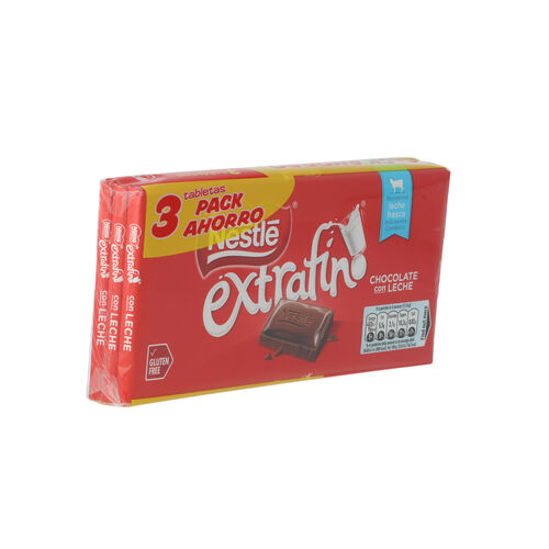 NESTLE EXTRAFINO TABLETA DE CHOCOLATE CON LECHE 3X125g image number