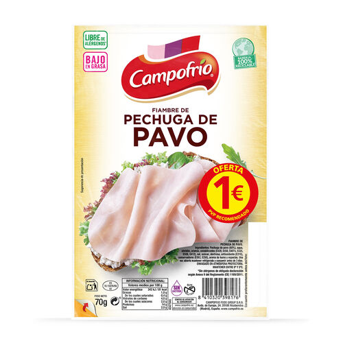 Fiambre de pechuga de pavo CAMPOFR&Iacute;O 75g image number