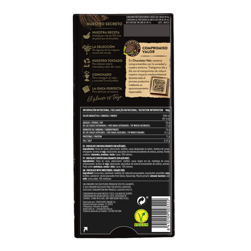 Chocolate negro 70% sin az&uacute;car VALOR 100g image number
