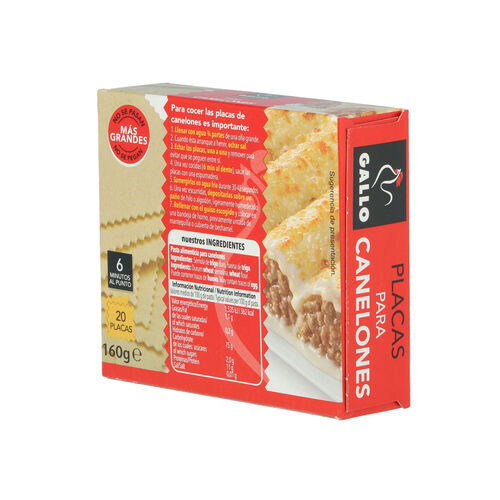 CANELONES GALLO 160g 20 PLACAS image number