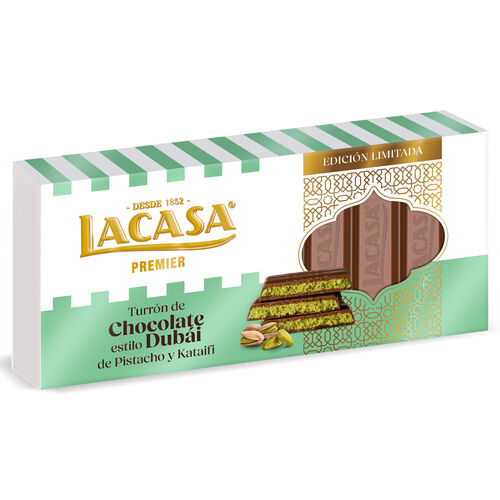 Turr&oacute;n de chocolate dub&aacute;i de Pistacho y Kataifi LACASA 200g image number
