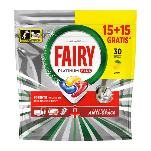 Lavavajillas Platinum Plus lim&oacute;n FAIRY 15+15 c&aacute;psulas image number