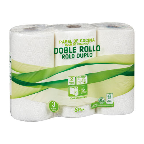 Papel de cocina doble rollo 2 capas 96 servicios SELEX 3uds image number