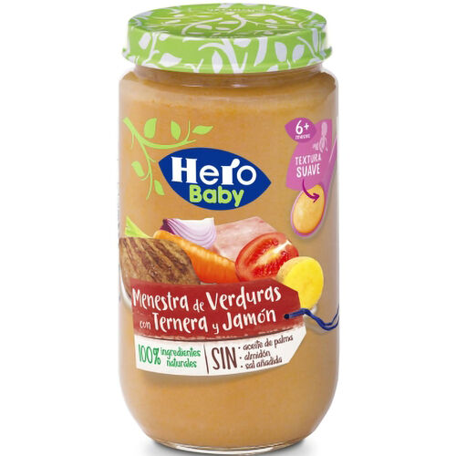 Tarrito menestra de verduras con ternera y jamon HERO 235g image number