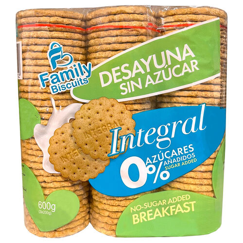 Galletas Integral 0% az&uacute;cares a&ntilde;adidos FAMILY BISCUITS 600g image number