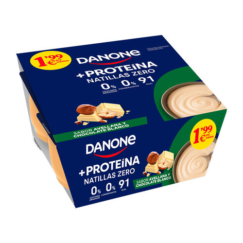 Natillas Zero prote&iacute;nas sabor avellana y chocolate blanco DANONE 4x120g image number