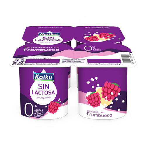 Yogur desnatado con frambuesa sin lactosa KAIKU 4x125g image number