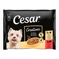 Comida h&uacute;meda para perro adulto DELICIAS de carne CESAR 4x100g