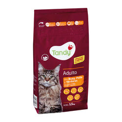 Comida seca para gato adulto con buey, pollo y verduras pienso TANDY 1,5kg