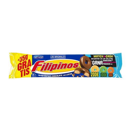 Galletas ba&ntilde;adas con chocolate con leche FILIPINOS ARTIACH 93+35g gratis image number