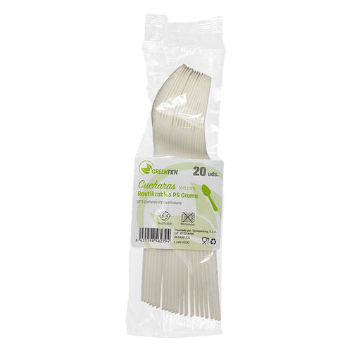 CUCHARA REUTILIZABLE PS CREMA GREENTEK 20uds image number