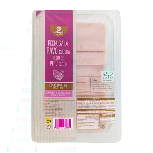 Pechuga de pavo cocida finas lonchas contenido reducido en sal ALTEZA 180g image number