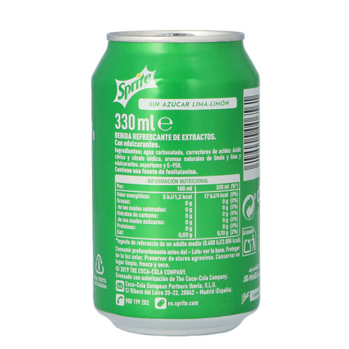 Refresco lima lim&oacute;n SPRITE bajo azucar lata 33cl image number