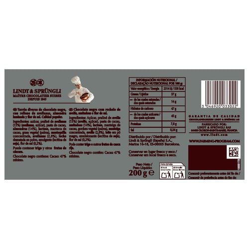 Turr&oacute;n negro con almendras y Flor de Sal Sublime LINDT 200g image number