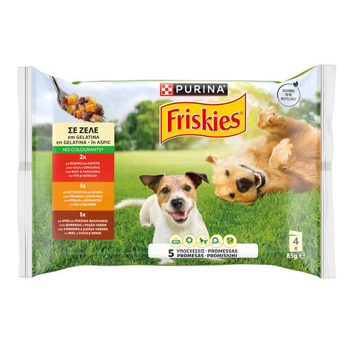 Comida h&uacute;meda para perro adulto con pollo, cordero y buey en gelatina FRISKIES 4x100g image number