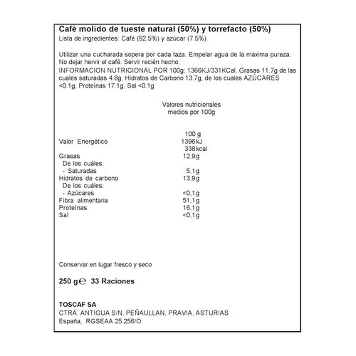 Caf&eacute; molido mezcla TOSCAF 250g image number