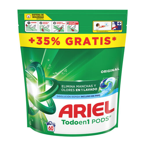 Detergente en c&aacute;psulas Todoen1 Original ARIEL 44+16 lavados image number