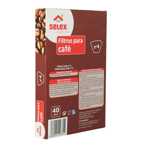 FILTRO CAFETERA SELEX NUMERO 4 PAQUETE 30uds image number