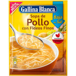 Sopa de pollo con fideos finos baja en sal GALLINA BLANCA 68g