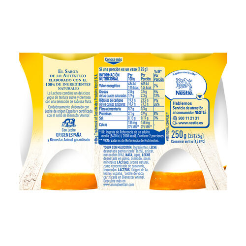 YOGUR CON MELOCOTON LA LECHERA 2x125g image number